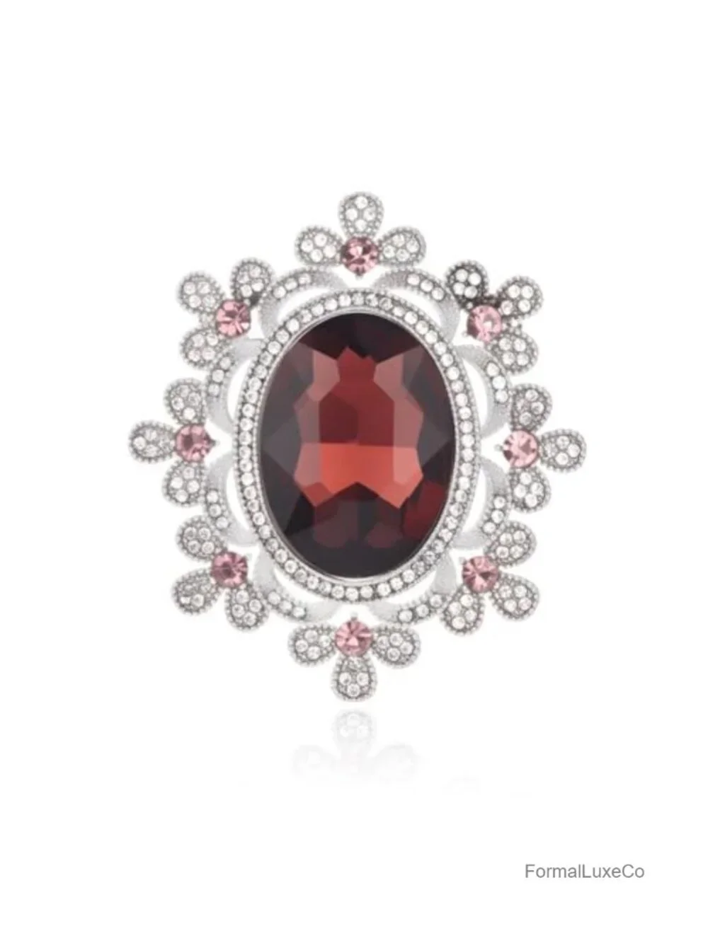 Baroque Oval Crystal Brooch Pin Cubic Zirconia Flower Lapel Badge for Women